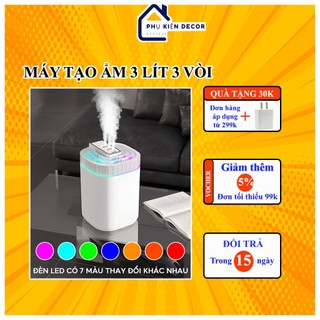 Máy phun sương tạo ẩm 3 lít thiết kế 3 vòi phun liên tục, mạnh mẽ công suất lớn- nhiều màu sắc
