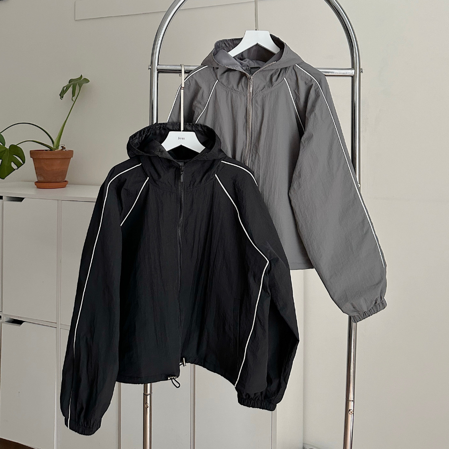 Áo khoác dù có nón nữ form rộng Jemcloset - Áo khoác vải dù nữ có túi trong GANT chất vải dù xốp mịn