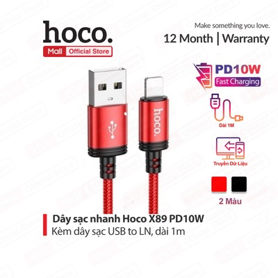 Cáp sạc 2.4A Hoco X89 USB to IP dùng cho ip6/7/8/X vải dù bện chống rối dài 1M