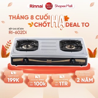 Bếp gas dương Rinnai RI-602Di mặt bếp inox và kiềng bếp men - Hàng chính hãng.
