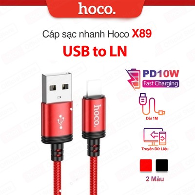 Cáp sạc Hoco X89 USB to IP hỗ trợ sạc 2.4A dùng cho ip6/7/8/X/11/12/13/14,truyền dữ liệu dài 1M