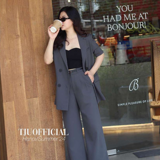 Áo Blazer / Vest cộc tay (MỘT LỚP) dáng xuông 4 khuy thiết kế Crystal (+10% phí sàn) (T-Ju thiết kế)