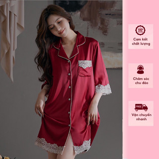  Váy ngủ lụa kiểu dáng sơ mi form rộng 