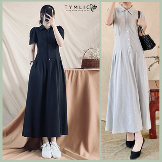 Đầm polo kiểu dáng midi chất liệu cá sấu chiết eo màu xám d434 tymlic