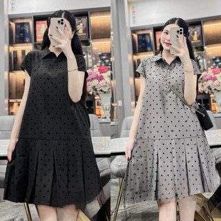 Váy suông [NH Clothing chính hãng] tim bi nơ nhí chân dập ly