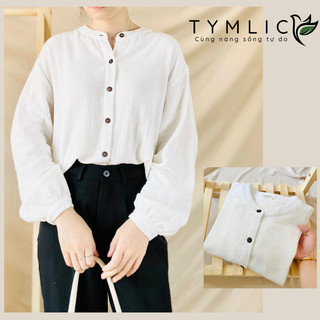 Áo Sơ Mi Trắng Chất Liệu Muslin Kiểu Cổ Trụ Dài Tay A464 TYMLIC