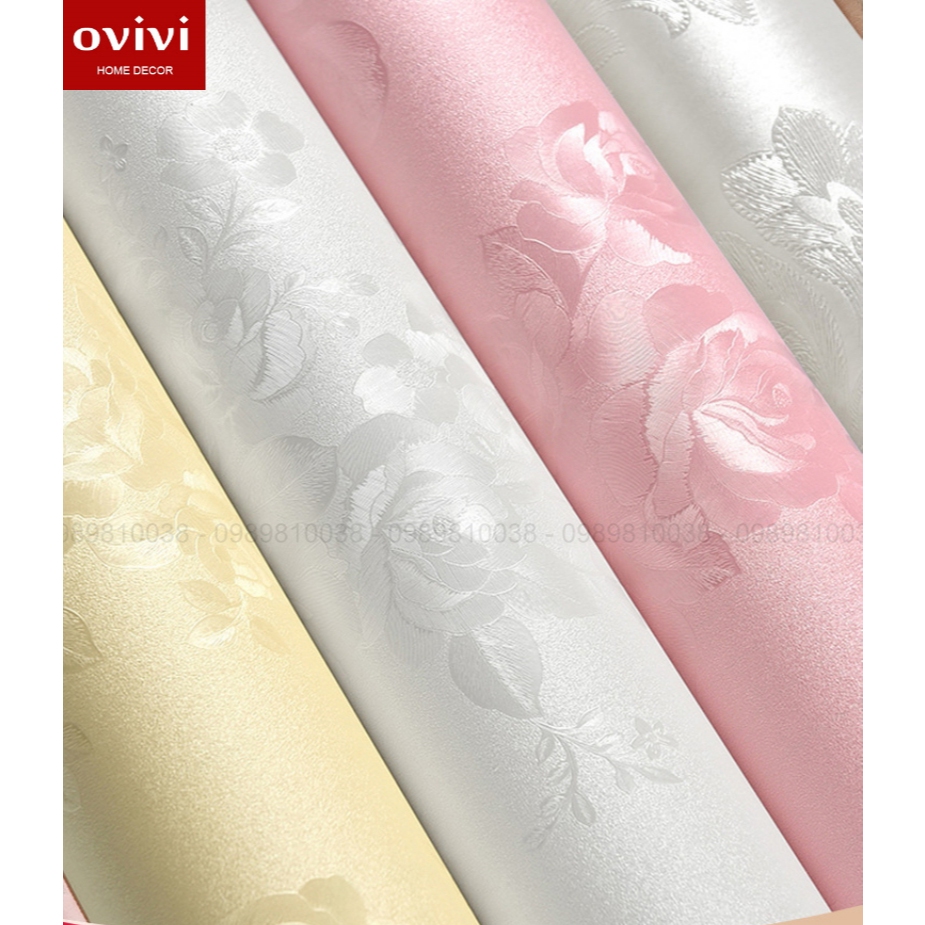 Giấy dán tường phòng khách 3D hoa văn nổi có keo sẵn loại dày đẹp chống thấm nước Ovivi