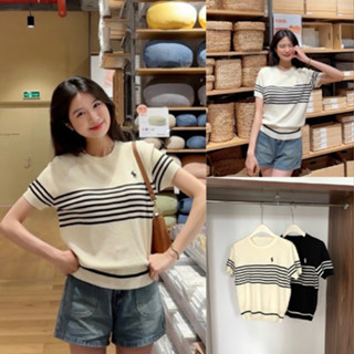 Áo Thun Nữ Cổ Tròn Sọc Dệt Kim Thêu Hình Ngựa Phong Cách Trẻ Trung Hàn Quốc Natide.store_A1K13