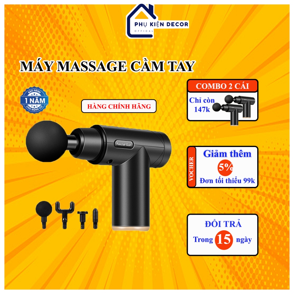 [HÀNG CHÍNH HÃNG] Máy mát xa cầm tay, súng Massage Gun trị liệu toàn thân Với 4 đầu thay thế 6 cấp độ tùy chỉnh