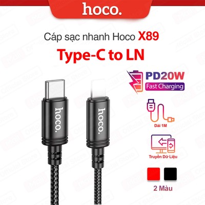 Cáp sạc nhanh TypeC to IP PD20W 3.0A Hoco X89 dùng cho ip11/12/13/14 ,truyền dữ liệu ,dây dù siêu bền dài 1m