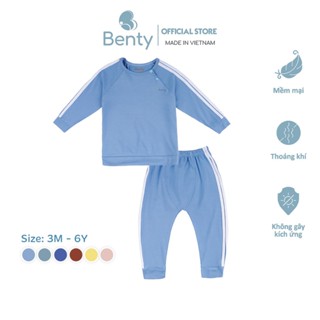 Bộ dài tay cài chéo thể thao BENTY trơn basic cao cấp, đồ bộ mềm mại cho bé trai bé gái