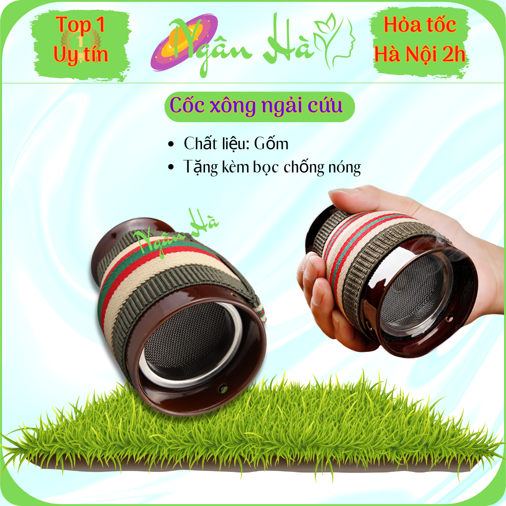 Cốc xông ngải cứu đông y tặng kèm bao chống nóng, Cốc phù dương ngải cứu