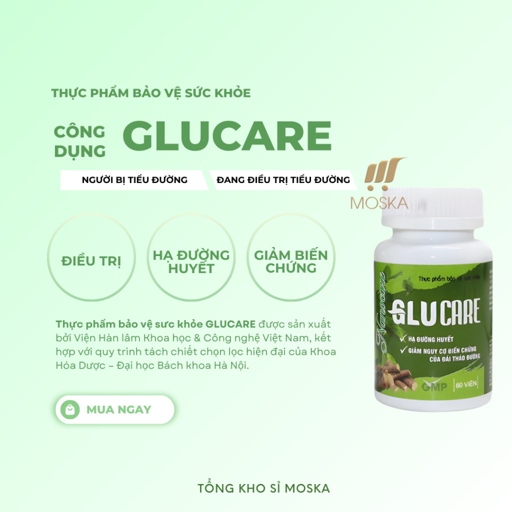 Viên Uống Hỗ Trợ Đường Huyết, Giảm Tiểu Đường, Nguy Cơ Biển Chứng Tiểu Đường, Thực Phẩm Bảo Vệ Sức Khỏe GLUCARE 60v