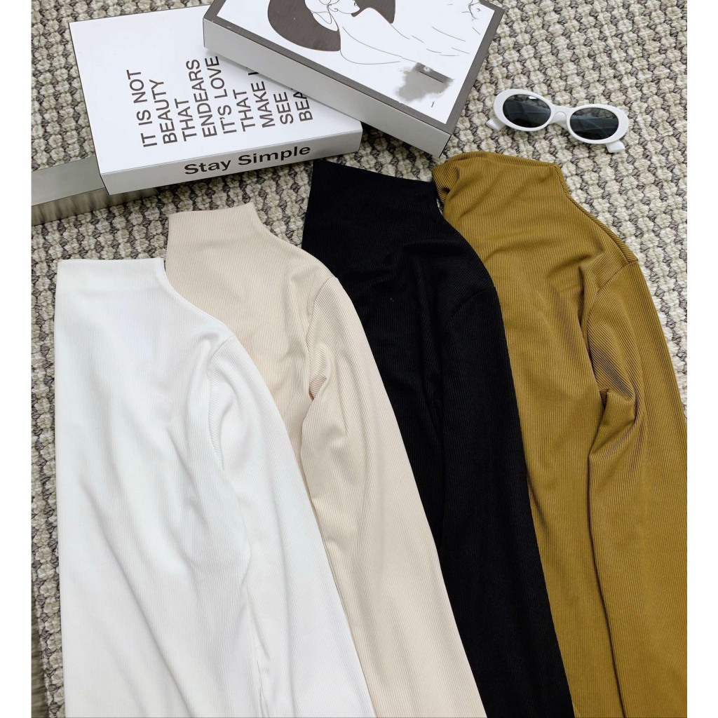 (070) Áo thun cổ Leo 3p dài tay ôm body - Áo thun tăm chà.neo HiiNCloset | BigBuy360 - bigbuy360.vn