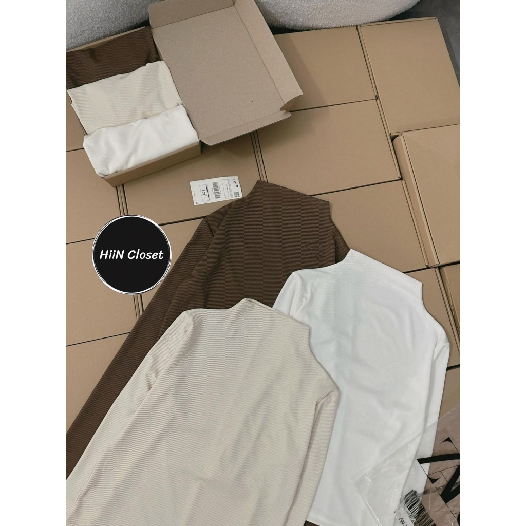 (070) Áo thun cổ Leo 3p dài tay ôm body - Áo thun tăm chà.neo HiiNCloset | BigBuy360 - bigbuy360.vn