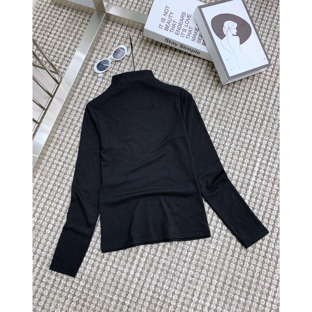 (070) Áo thun cổ Leo 3p dài tay ôm body - Áo thun tăm chà.neo HiiNCloset | BigBuy360 - bigbuy360.vn