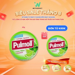 Kẹo ngậm ho không đường pulmoll - lime mint sugar free 45g + vitamin c