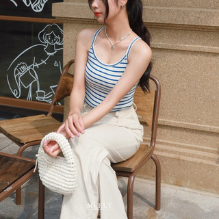Áo 2 dây kẻ ngang chất thun cotton màu kẻ xanh trắng -Meely