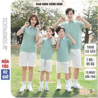 Áo gia đình có cổ polo màu xanh vỏ đậu chất vải cá sấu dày dặn đủ size bé trai gái làm đồng phục A3S