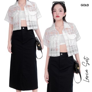 Set áo LARCA - Set áo sơ mi lưới form rộng croptop