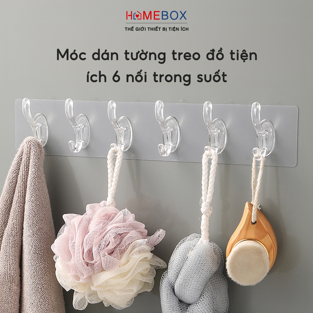 Thanh Móc Dán Tường Treo Quần Áo Đồ Tiện Ích Trong Suốt 6 Chấu Treo Khăn Đồ Nhà Bếp Phòng Tắm