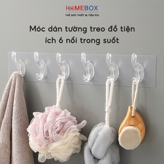 Thanh Móc Dán Tường Treo Quần Áo Đồ Tiện Ích Trong Suốt 6 Chấu Treo Khăn Đồ Nhà Bếp Phòng Tắm