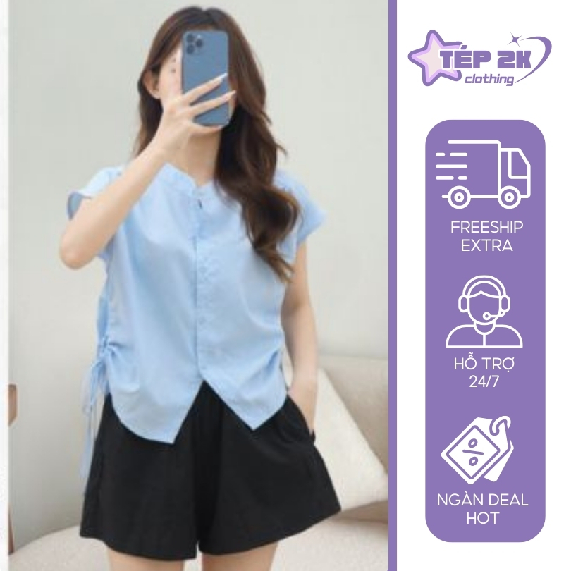Áo nữ BIGSIZE  Fashion áo dây rút đính cúc dọc chất thô mềm | BigBuy360 - bigbuy360.vn
