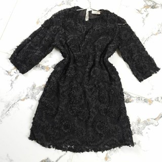 Đầm secondhand Hàn 1598, made in Korea, đầm ren hoa nổi có lót màu đen, size M(N100cm D87cm) mới 99%