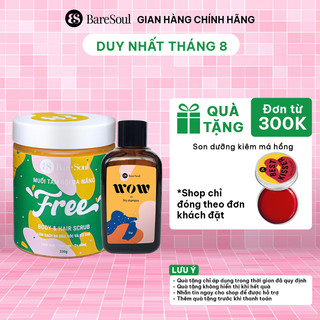 Combo giảm bết, gàu, làm phồng tóc, hỗ trợ mọc tóc BareSoul FREE Body & Hair Scrub 330g + WOW dry shampoo 50g