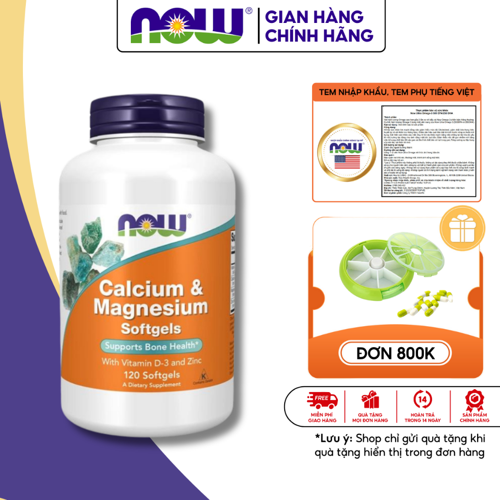Canxi, magie Now calcium & magnesium 120 viên giúp xương chắc khỏe, giảm căng thẳng, mệt mỏi