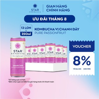 Thùng 12 lon STAR KOMBUCHA Chanh Dây /Passionfruit (250ml/lon)- Trà lên men vi sinh hỗ trợ tiêu hóa