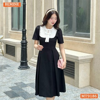 Đầm thiết kế cổ tròn phối ren đính nơ dáng xòe bemine mt9186