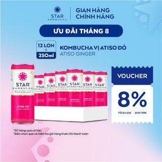 Thùng 12 lon STAR KOMBUCHA Atiso đỏ / Atiso Ginger (250ml/lon) - Trà lên men vi sinh bảo vệ sức khoẻ