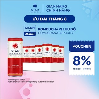 Thùng 12 lon STAR KOMBUCHA Lựu Đỏ / Pomegranate (250ml/lon) - Trà lên men vi sinh bảo vệ sức khỏe