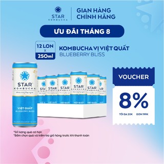 Thùng 12 lon STAR KOMBUCHA Việt Quất / Blueberry(250ml/lon) -Trà lên men vi sinh hỗ trợ tiêu hóa