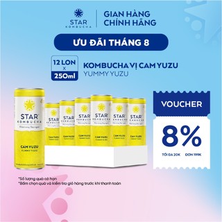 Thùng 12 lon Star Kombucha vị Cam Yuzu/Yummy Yuzu (250ml/lon) - Trà lên men vi sinh bảo vệ sức khoẻ