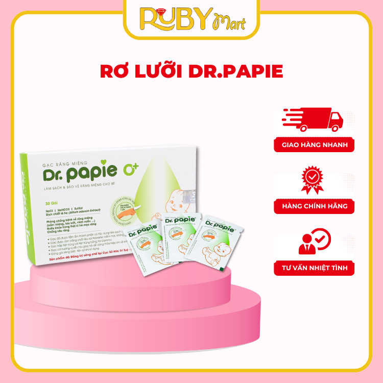 Gạc Rơ Lưỡi Dr Papie Làm Sạch Răng, Lưỡi, Nướu và Khoang Miệng Cho Bé - 30Gói/Hộp
