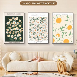 Set 3 tranh treo tường canvas chủ đề hoa cỏ mùa xuân, treo phòng khách, phòng ngủ. Tặng kèm đinh treo 3 chân