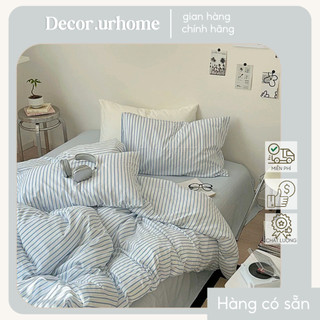 Cotton đũi| bộ chăn ga gối nệm đũi 4 món kẻ sọc caro vỏ chăn vỏ gối ga giường