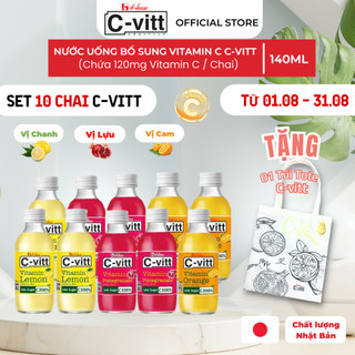 [BỘ 10 CHAI] TPBS Nước Bổ sung Vitamin C C-vitt, 3 chai vị cam, 3 chai chanh, 4 chai lựu