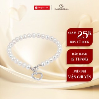 Lắc tay ngọc trai cao cấp vòng tay nữ ngọc trai thật dây mặt dây bạc đính đá CZ Hoàng Gia Pearl W1764