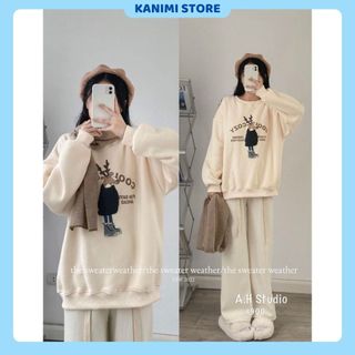 Áo nỉ bông sweater cổ tròn hình hươu noel form rộng