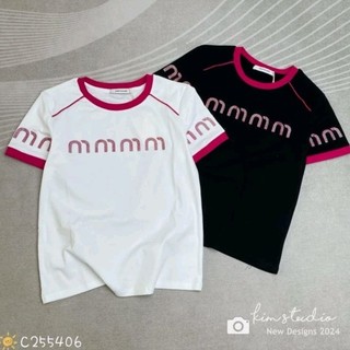 Áo thun M viền cổ hồng hàng QC