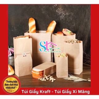 100 Túi giấy kraft đựng bánh mì, Túi giấy xi măng đựng bánh mì, 50 Túi bánh mì bảo vệ môi trường