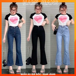 Quần jean nữ ống loe co giãn cạp lưng siêu cao tôn dáng quần bò loe 9 tấc