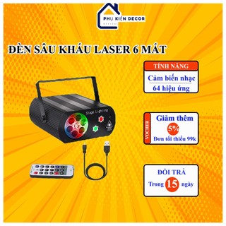 Đèn sân khấu Laser 6 Mắt nhiều hiệu ứng đẹp lung linh, đèn noel giáng sinh cảm biến theo nhạc