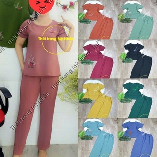Đồ bộ đũi trung niên dài thêu nhiều màu đẹp