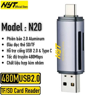 Đầu Đọc Thẻ Nhớ TF/SD Cổng Type C và USB OTG 3.0 5Gbps Hợp Kim Nhôm Cao Cấp NYT