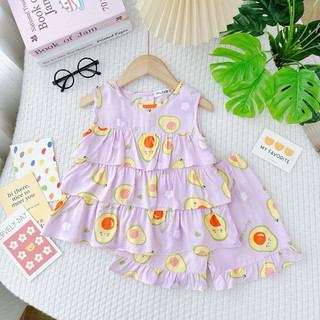Bộ lanh / tole sát nách ba tầng cho bé gái, chất vải thoáng mát, thấm hút mồ hôi.