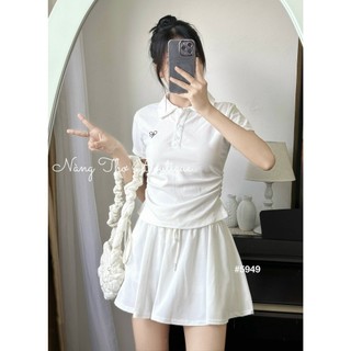 Set áo polo thêu nơ kèm chân váy xoè phong cách nữ sinh năng động tươi trẻ Nàng Thơ (HÌNH THẬT ĐỘC QUYỀN) 5949